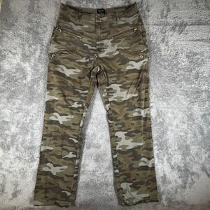 BoohooMAN Mens Camo Multi Zipper Utility Straight Leg Pants Green Size 34